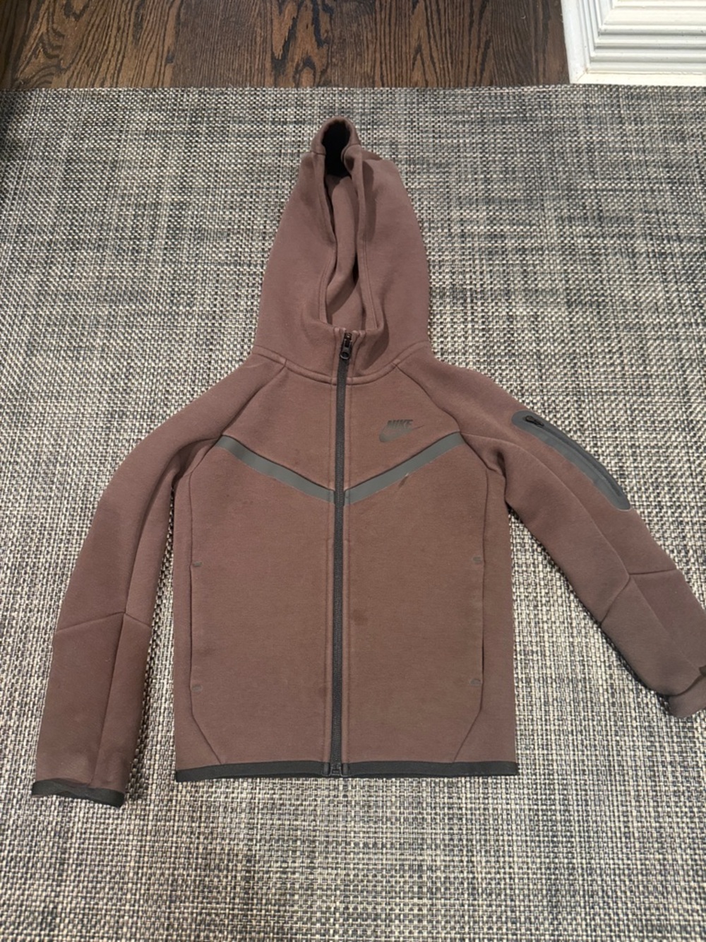 Nike Brown Hooded Full-Zip Jacket with Dark Trim